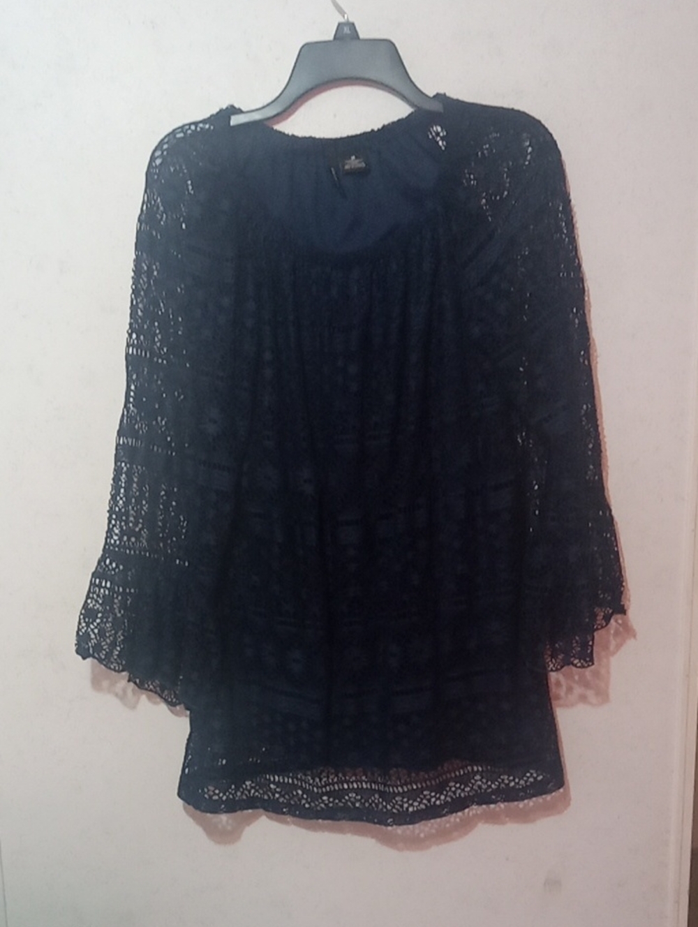 new directions Black Lace Crochet Tunic Top